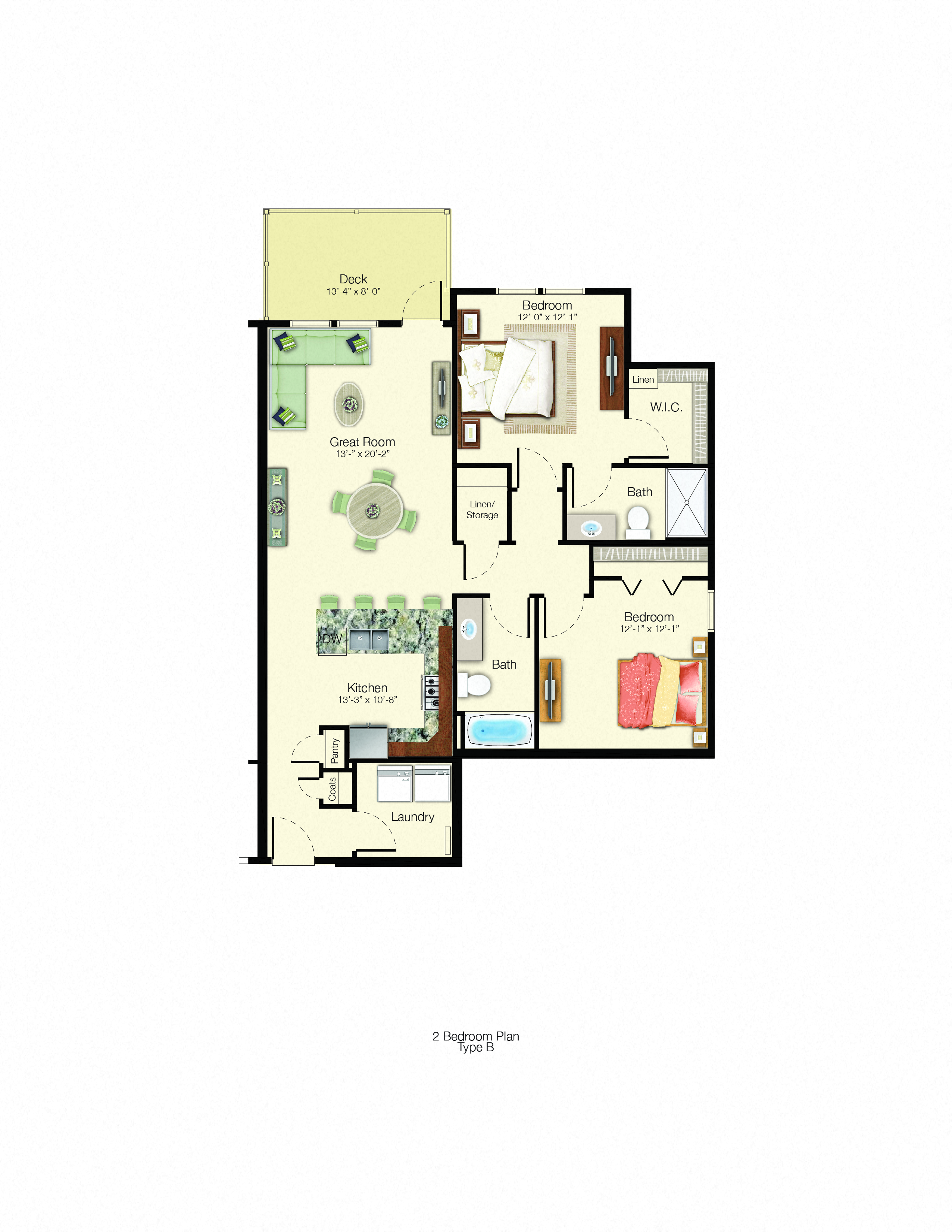 Floor plan for 2 beds, 2 baths, 1119 sqft
